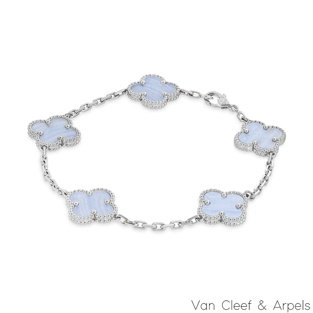 Van Cleef & Arpels White Gold Chalcedony Vintage Alhambra 5 Motif Bracelet VCARD34700